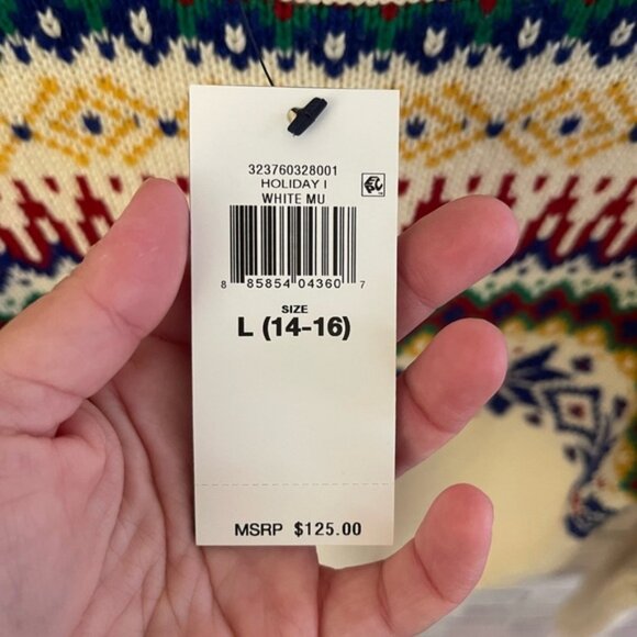NWT! Boy’s POLO Ralph Lauren snowflake cotton & wool blend sweater Lg (14/16) - Picture 4 of 6